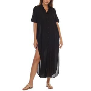 Raviya Black Women's Button Down Shirt Dress Maxi Cover Up Size Small NWT